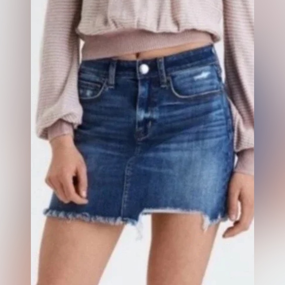 American Eagle Outfitters Hi Rise Mini Distressed Denim Jean Skirt Festival Sz 6